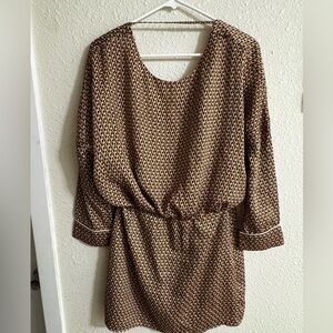 Zara Geometric Long Sleeve Dress - Brown and Black